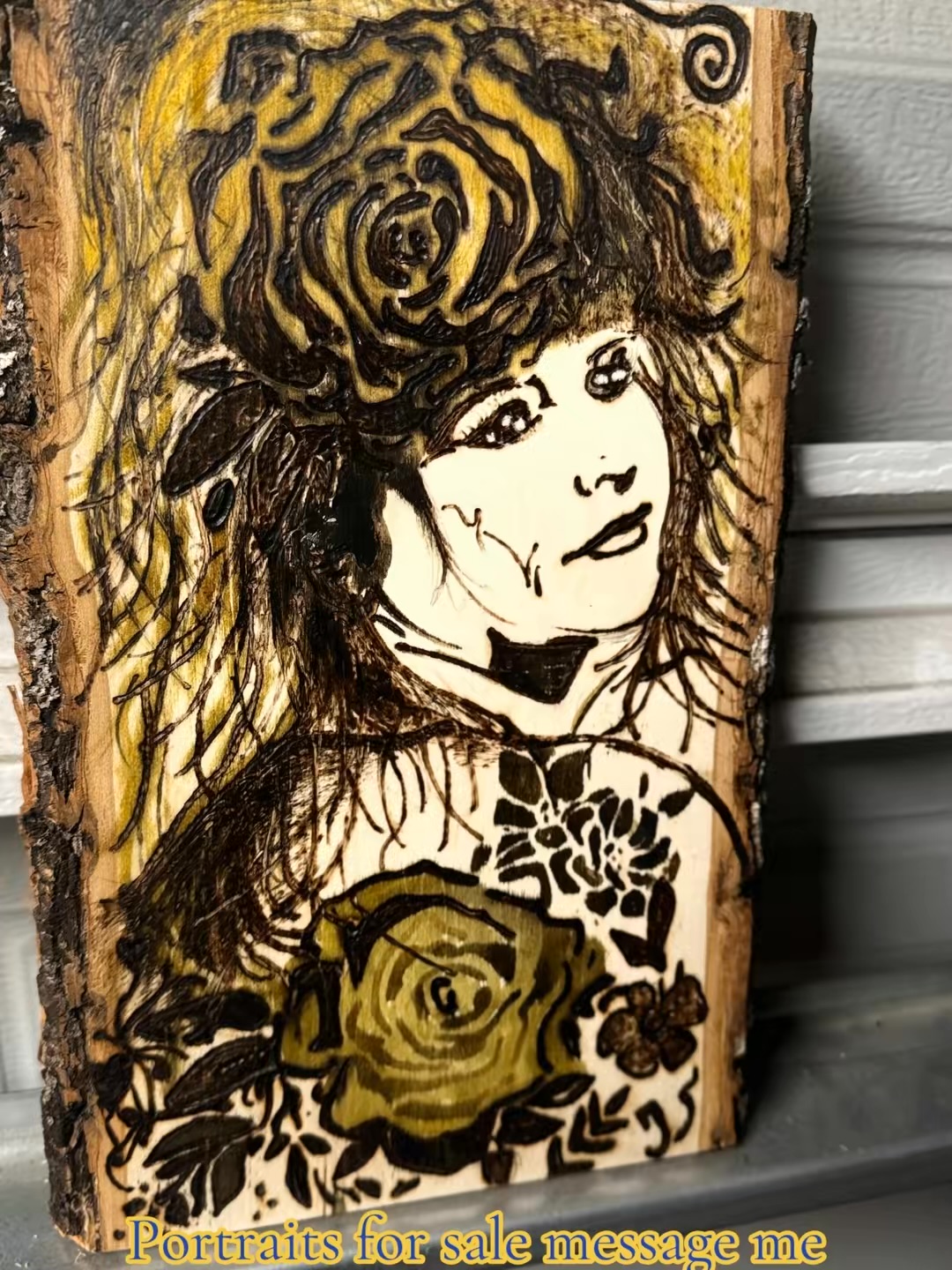 Dixie yellow roses woodburning