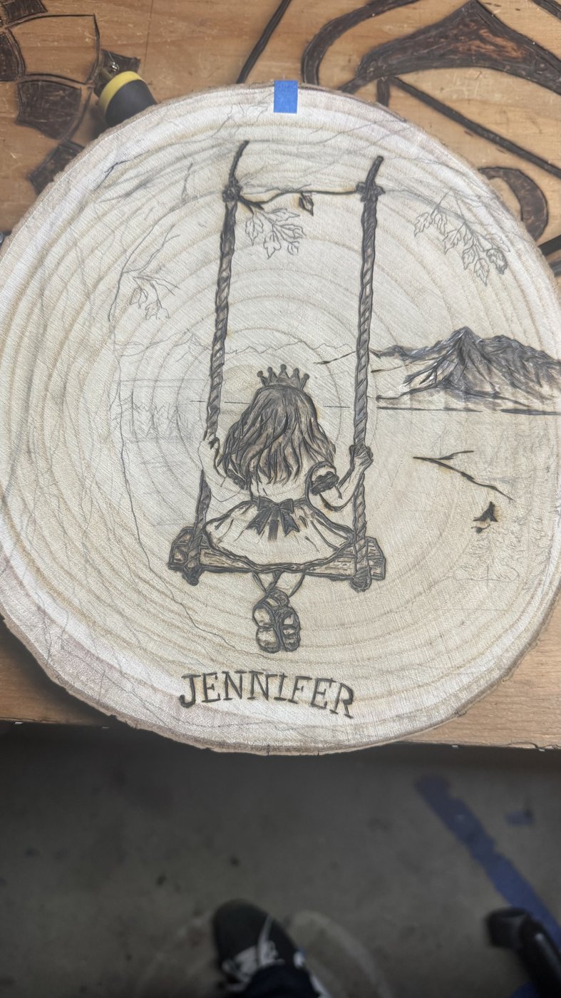 Little Princess — swing, girl, crown and mountains burned in